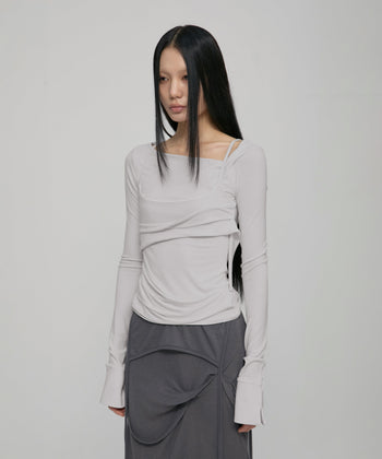 FLARE UP - Layered Bustier Long Sleeve 多層胸衣長袖 T-F1099 (白色)