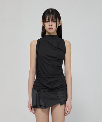 FLARE UP - Draped Sleeveless Top 垂褶無袖上衣 T-F1097 (黑色)