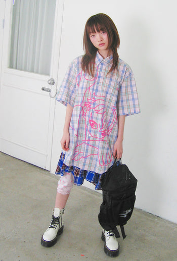 NICEGHOSTCLUB angel check big big half shirt 天使格紋大半身襯衫(粉色) T-N214