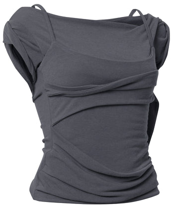FLARE UP - Layered Bustier T-Shirt 疊層胸衣T卹 T-F1090 (深灰色)