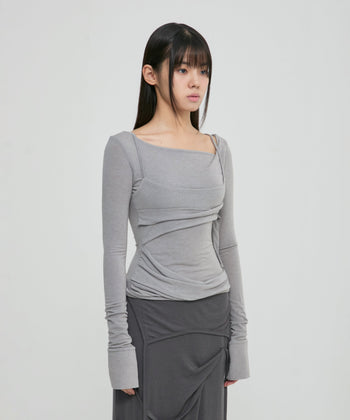 FLARE UP - Layered Bustier Long Sleeve 多層胸衣長袖 T-F1099 (灰色)