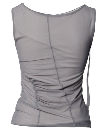 FLARE UP - Draped Mesh Layered Sleeveless  垂褶網紗層疊無袖上衣 T-F1095 (灰色)