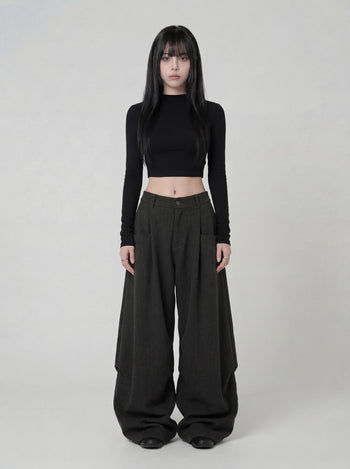 【GUBAN】P-D124 燈芯絨皺摺廓形彎刀長褲