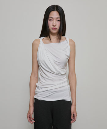 FLARE UP - Braided Asymmetrical Sleeveless 編織不對稱無袖衫 T-F1089 (白色)