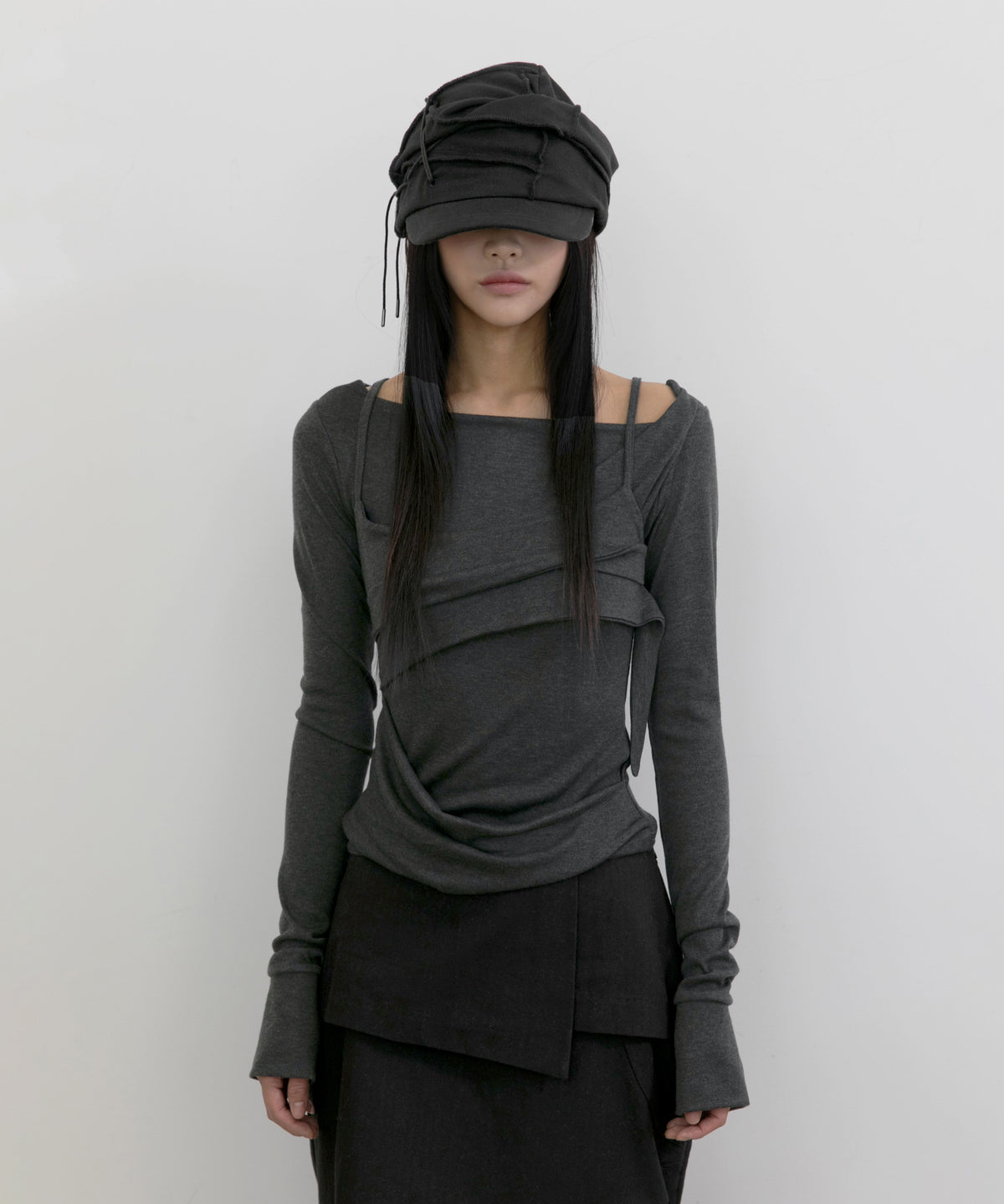 FLARE UP - Layered Bustier Long Sleeve 多層胸衣長袖 T-F1099 (炭灰色)