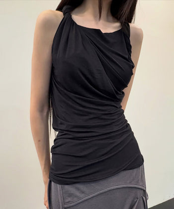 FLARE UP - Braided Asymmetrical Sleeveless 編織不對稱無袖衫 T-F1089 (黑色)