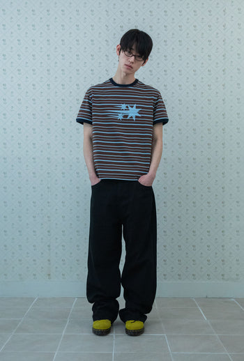 NICEGHOSTCLUB - STRIPE 3STAR BASIC RINGER TEE 條紋滾邊T恤 [棕色] T-N224