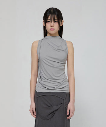 FLARE UP - Draped Sleeveless Top 垂褶無袖上衣 T-F1097 (灰色)