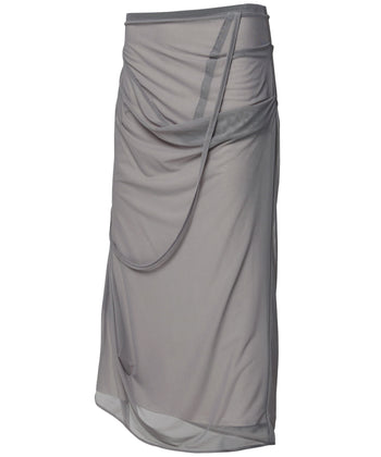FLARE UP - Draped Mesh Layered Long Skirt 垂褶網紗層疊長裙 P-F210 (灰色)