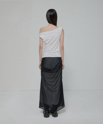 FLARE UP - Draped Mesh Layered Long Skirt 垂褶網紗層疊長裙 P-F210 (黑色)