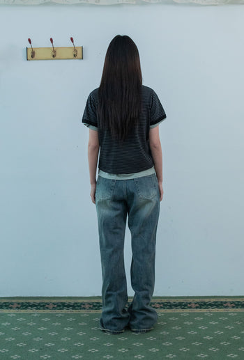 NICEGHOSTCLUB - STRIPE RUSH 3STAR RINGER CROP TEE 條紋短版T恤 [黑色] T-N226