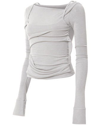 FLARE UP - Layered Bustier Long Sleeve 多層胸衣長袖 T-F1099 (白色)