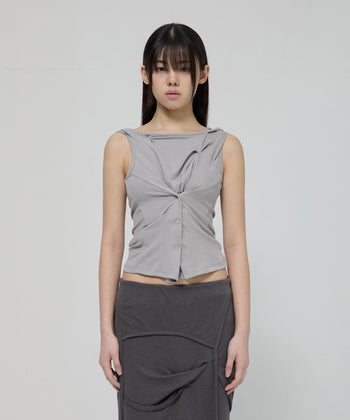 FLARE UP - Asymmetric Snap Hoodie 不對稱按扣連帽衫 T-F1096 (灰色)
