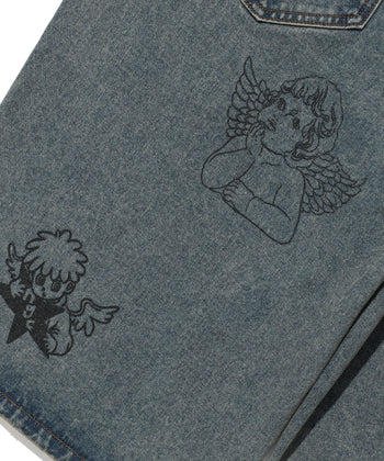 NICEGHOSTCLUB -BIG WIDE BERMUDA DOODLE DENIM PANTS 塗鴉短褲 [藍色] P-N156