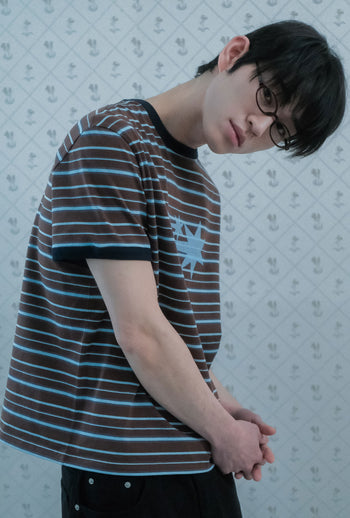 NICEGHOSTCLUB - STRIPE 3STAR BASIC RINGER TEE 條紋滾邊T恤 [棕色] T-N224