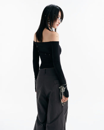 BUNNYHILL - T-B164 MELVIN LONG SLEEVE TOP一字領掛脖上衣 (黑色)