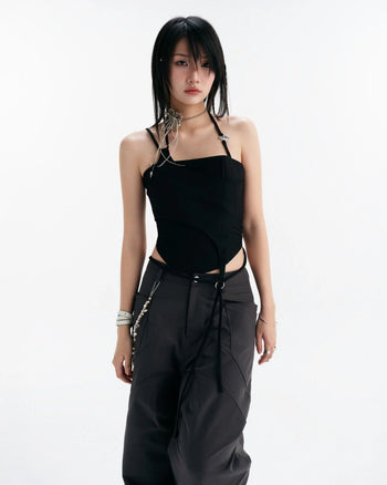 BUNNYHILL -T-B185 LULLABY HALTER TOP 垂墜綁帶平口上衣 黑色
