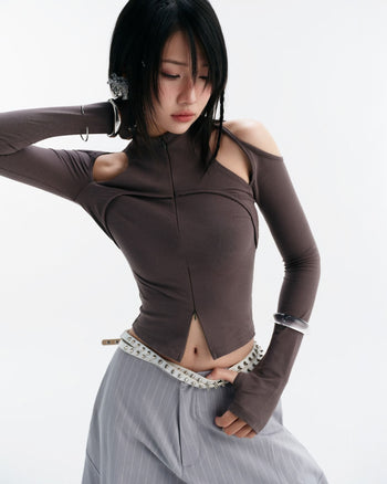 BUNNYHILL - T-B163 CASPIAN LONG SLEEVE TOP 高領鏤背上衣 (灰色)