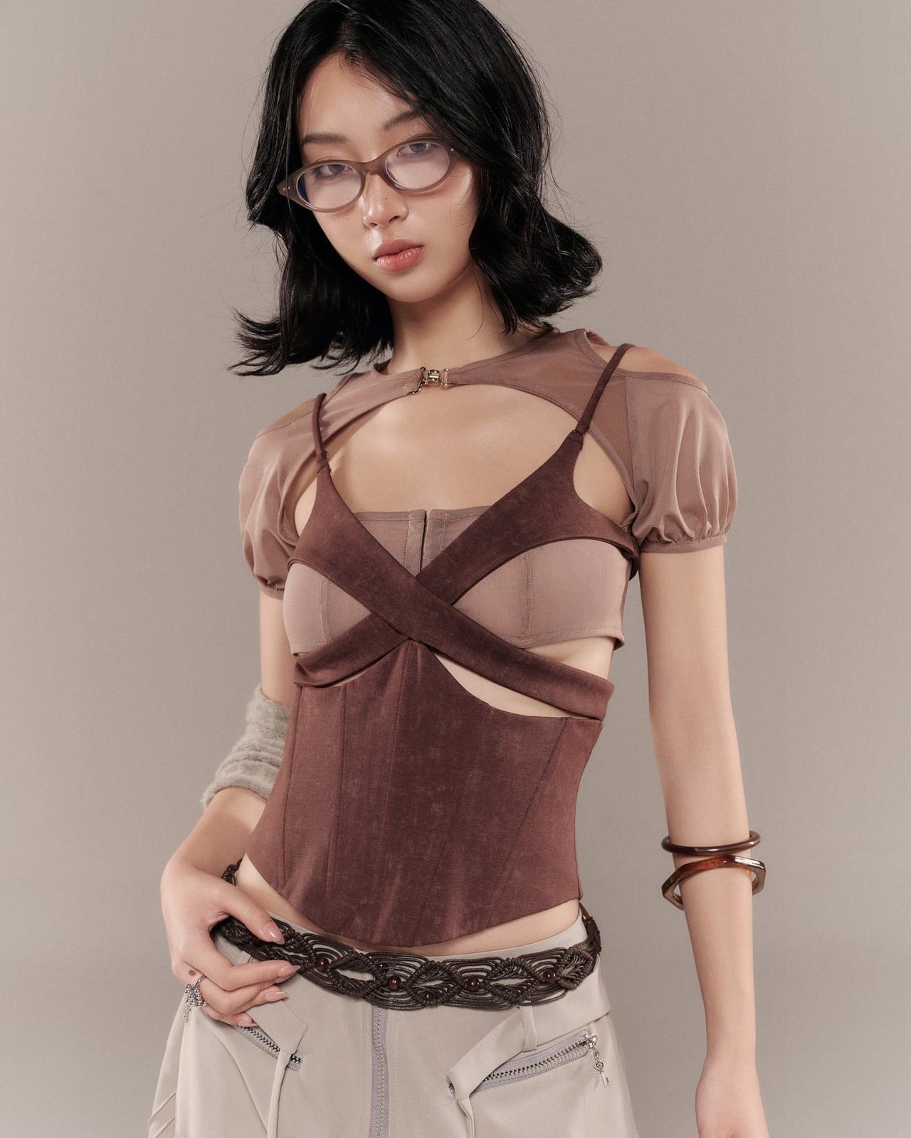 BUNNYHILL -T-B169 CHARMESH TOP 交叉馬甲上衣