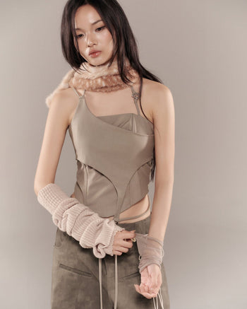 BUNNYHILL - T-B185 LULLABY HALTER TOP 垂墜綁帶平口上衣 (苔蘚綠)