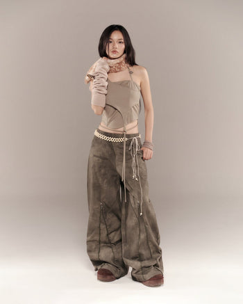 BUNNYHILL - T-B185 LULLABY HALTER TOP 垂墜綁帶平口上衣 (苔蘚綠)