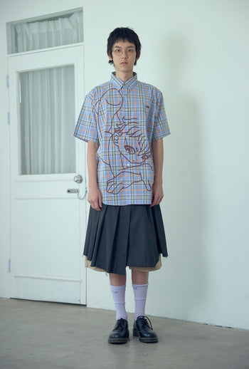 NICEGHOSTCLUB angel check big big half shirt 天使格紋大半身襯衫 (藍色) T-N214