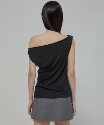 FLARE UP - Braided Drape One-Shoulder Top 編織垂褶單肩上衣 (黑色) T-F1125