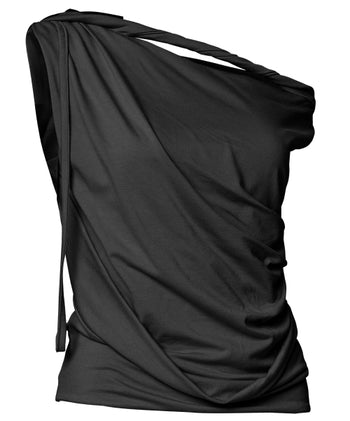 FLARE UP - Braided Drape One-Shoulder Top 編織垂褶單肩上衣 (黑色) T-F1125