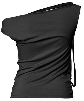 FLARE UP - Braided Drape One-Shoulder Top 編織垂褶單肩上衣 (黑色) T-F1125
