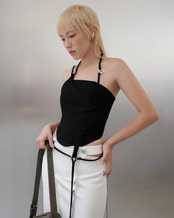 BUNNYHILL -T-B185 LULLABY HALTER TOP 垂墜綁帶平口上衣 黑色