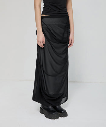 FLARE UP - Draped Mesh Layered Long Skirt 垂褶網紗層疊長裙 P-F210 (黑色)