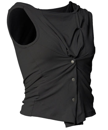 FLARE UP - Asymmetric Snap Hoodie 不對稱按扣連帽衫 T-F1096 (黑色)
