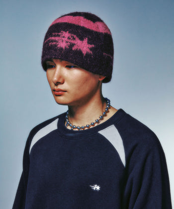 NICEGHOSTCLUB - STRIPE 3-STAR LOGO MOHAIR BEANIE 條紋三星標誌馬海毛針織帽 AC-N182