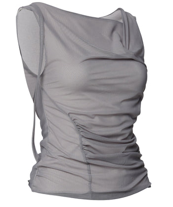 FLARE UP - Draped Mesh Layered Sleeveless  垂褶網紗層疊無袖上衣 T-F1095 (灰色)