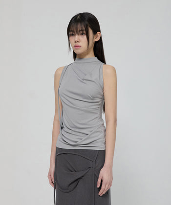 FLARE UP - Draped Sleeveless Top 垂褶無袖上衣 T-F1097 (灰色)