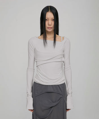 FLARE UP - Layered Bustier Long Sleeve 多層胸衣長袖 T-F1099 (白色)