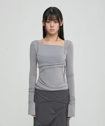 FLARE UP - Layered Bustier Long Sleeve 多層胸衣長袖 T-F1099 (灰色)