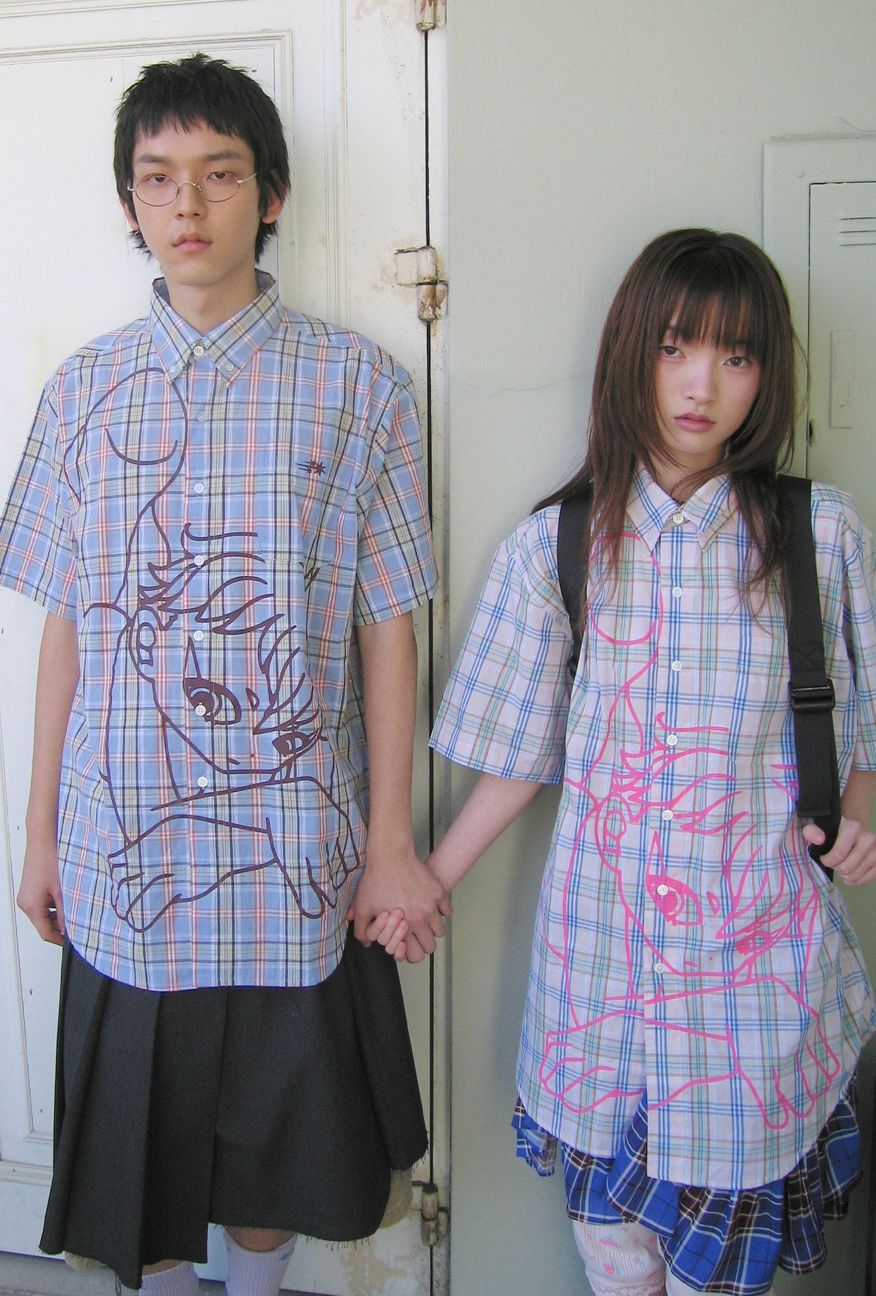 NICEGHOSTCLUB angel check big big half shirt 天使格紋大半身襯衫 (藍色) T-N214