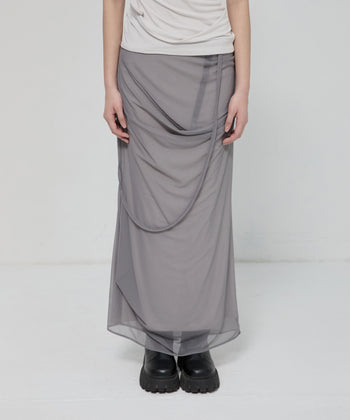 FLARE UP - Draped Mesh Layered Long Skirt 垂褶網紗層疊長裙 P-F210 (灰色)
