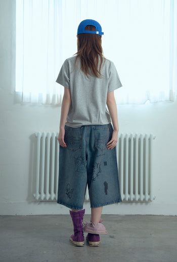 NICEGHOSTCLUB -BIG WIDE BERMUDA DOODLE DENIM PANTS 塗鴉短褲 [藍色] P-N156