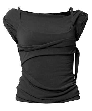 FLARE UP - Layered Bustier T-Shirt 疊層胸衣T卹 T-F1090 (黑色)