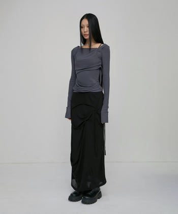 FLARE UP - Layered Bustier Long Sleeve 多層胸衣長袖 T-F1099 (深灰色)