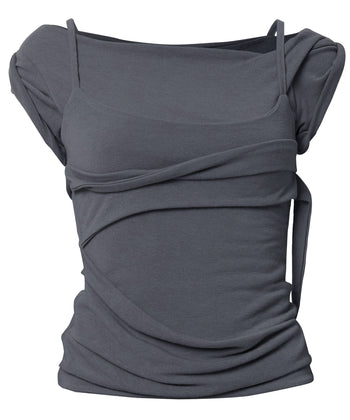 FLARE UP - Layered Bustier T-Shirt 疊層胸衣T卹 T-F1090 (深灰色)