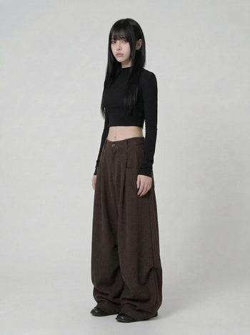 【GUBAN】P-D124 燈芯絨皺摺廓形彎刀長褲