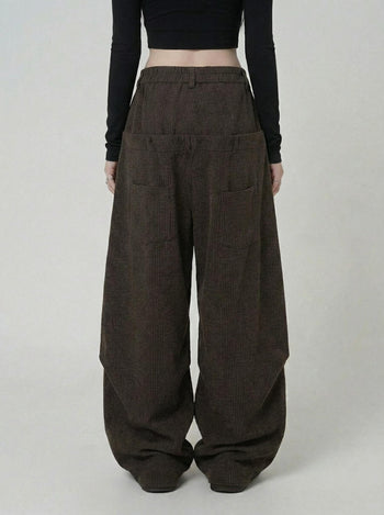 【GUBAN】P-D124 燈芯絨皺摺廓形彎刀長褲