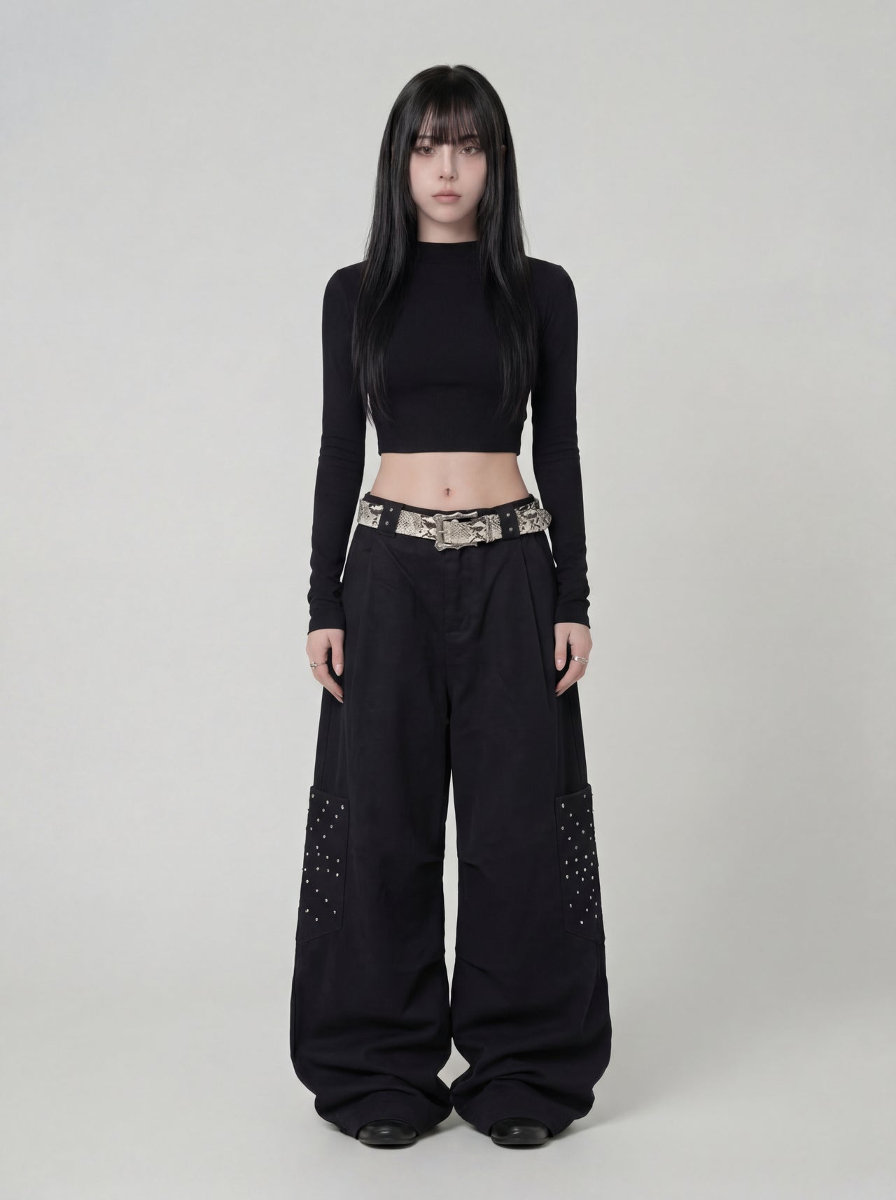 【GUBAN】P-M125 鉚釘闊腿口袋工裝褲