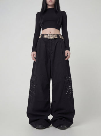 【GUBAN】P-M125 鉚釘闊腿口袋工裝褲