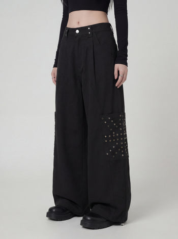 【GUBAN】P-M125 鉚釘闊腿口袋工裝褲