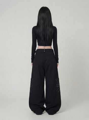 【GUBAN】P-M125 鉚釘闊腿口袋工裝褲