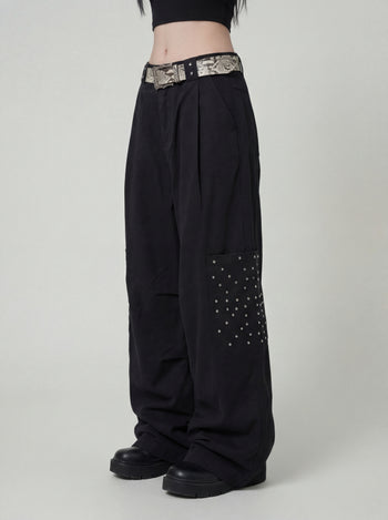 【GUBAN】P-M125 鉚釘闊腿口袋工裝褲